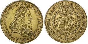 8 Escudo Virreinato de Nueva España (1519 - 1821) Oro Felipe V de España (1683-1746)