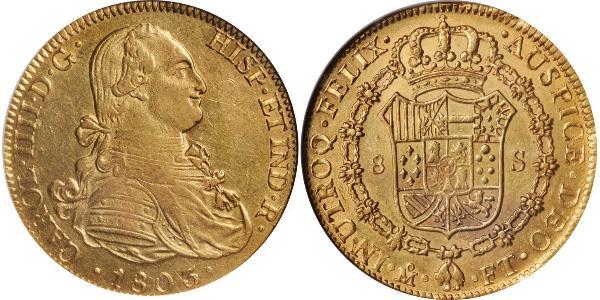8 Escudo Virreinato de Nueva España (1519 - 1821) Oro Carlos IV de España (1748-1819)