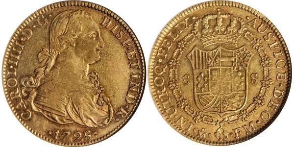 8 Escudo Virreinato de Nueva España (1519 - 1821) Oro Carlos IV de España (1748-1819)