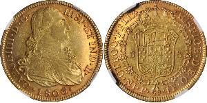 8 Escudo Virreinato de Nueva Granada (1717 - 1819) Oro Carlos IV de España (1748-1819)