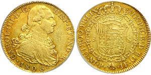 8 Escudo Virreinato de Nueva Granada (1717 - 1819) Oro Carlos IV de España (1748-1819)