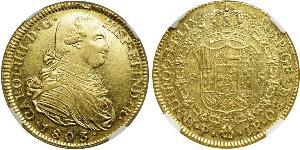 8 Escudo Virreinato de Nueva Granada (1717 - 1819) Oro Carlos IV de España (1748-1819)