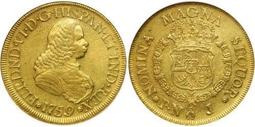 8 Escudo Virreinato de Nueva Granada (1717 - 1819) Oro Fernando VI de España (1713-1759)