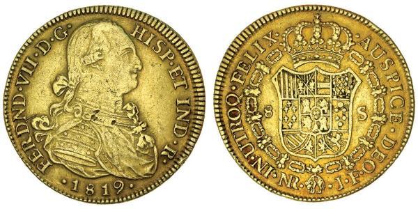 8 Escudo Virreinato de Nueva Granada (1717 - 1819) Oro Fernando VII de España (1784-1833)