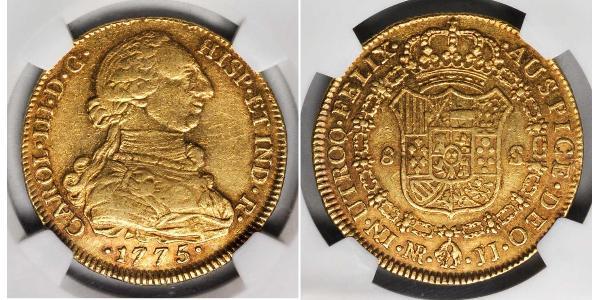 8 Escudo Virreinato de Nueva Granada (1717 - 1819) Oro Carlos III de España (1716 -1788)