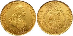 8 Escudo 新格拉納達總督轄區 (1717 - 1819) 金 费尔南多六世 (1713-1759)