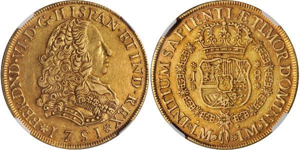 8 Escudo 秘鲁 金 费尔南多六世 (1713-1759)