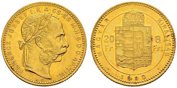 8 Forint / 20 Franc Österreich-Ungarn (1867-1918) Gold Franz Joseph I (1830 - 1916)