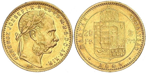 8 Forint / 20 Franc Österreich-Ungarn (1867-1918) Gold Franz Joseph I (1830 - 1916)