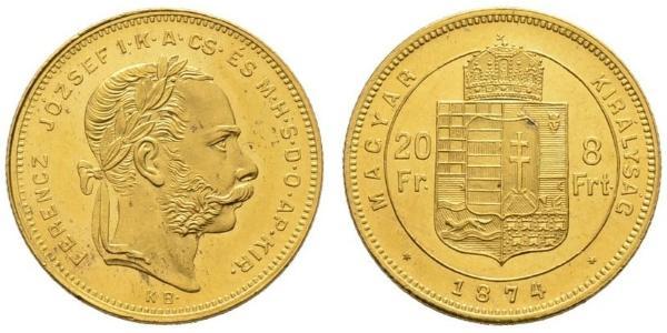 8 Forint / 20 Franc Autriche-Hongrie (1867-1918) Or Franz Joseph I (1830 - 1916)