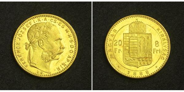 8 Forint / 20 Franc Imperio austrohúngaro (1867-1918) Oro Franz Joseph I (1830 - 1916)