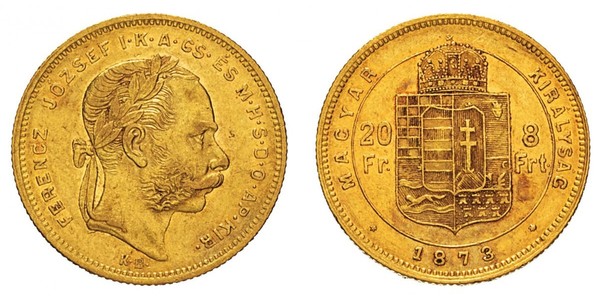 8 Forint / 20 Franc 奥匈帝国 (1867 - 1918) 金 弗朗茨·约瑟夫一世 (1830 - 1916)