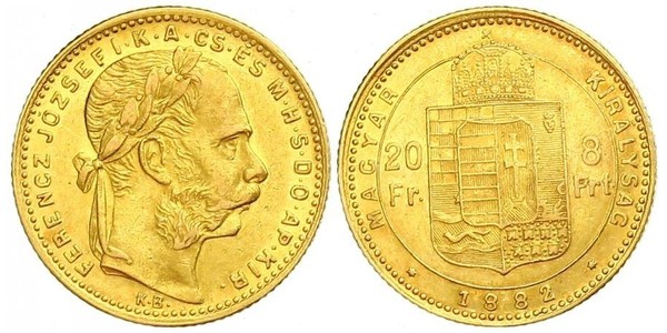 8 Forint / 20 Franc 奥匈帝国 (1867 - 1918) 金 弗朗茨·约瑟夫一世 (1830 - 1916)