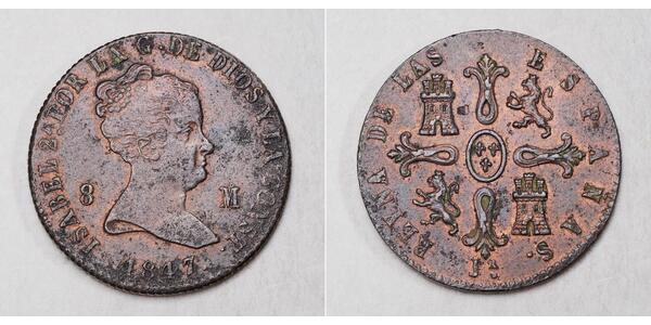 8 Maravedi Kingdom of Spain (1814 - 1873) Rame Isabella II of Spain (1830- 1904)