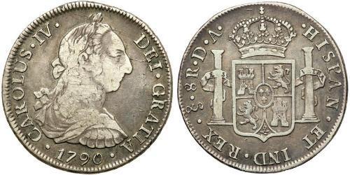 8 Real Cile Argento Carlo IV di Spagna (1748-1819)