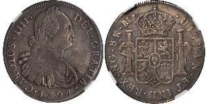 8 Real Guatemala Argento Carlo IV di Spagna (1748-1819)