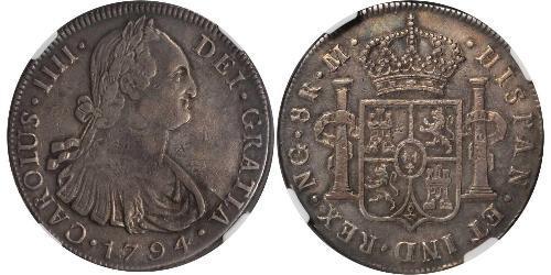 8 Real Guatemala Argento Carlo IV di Spagna (1748-1819)