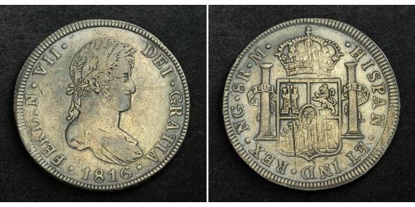 8 Real Guatemala / Spanish Colonies Argento Ferdinando VII di Spagna (1784-1833)
