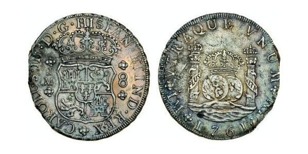 8 Real Perù Argento Carlo III di Spagna (1716 -1788)