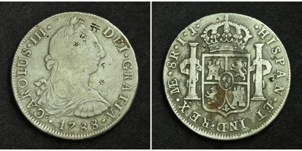 8 Real Perù Argento Carlo III di Spagna (1716 -1788)