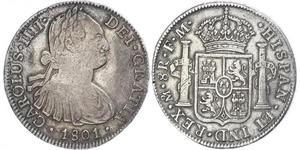 8 Real Vicereame della Nuova Spagna (1519 - 1821) Argento Carlo IV di Spagna (1748-1819)