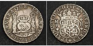 8 Real Vicereame della Nuova Spagna (1519 - 1821) Argento Ferdinando VI di Spagna (1713-1759)