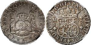 8 Real Vicereame della Nuova Spagna (1519 - 1821) Argento Ferdinando VI di Spagna (1713-1759)