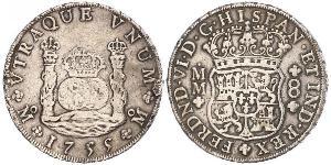 8 Real Vicereame della Nuova Spagna (1519 - 1821) Argento Ferdinando VI di Spagna (1713-1759)