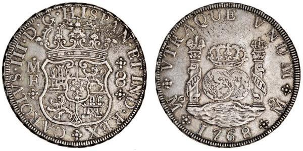 8 Real Vicereame della Nuova Spagna (1519 - 1821) Argento Carlo III di Spagna (1716 -1788)