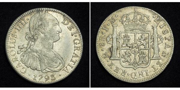 8 Real Vicereame della Nuova Spagna (1519 - 1821) Argento Carlo IV di Spagna (1748-1819)