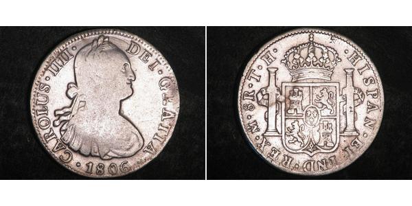 8 Real Vicereame della Nuova Spagna (1519 - 1821) Argento Carlo IV di Spagna (1748-1819)