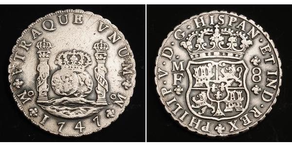 8 Real Vicereame della Nuova Spagna (1519 - 1821) Argento Ferdinando VI di Spagna (1713-1759)