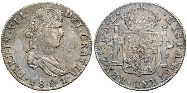 8 Real Primer Imperio Mexicano (1821 - 1823) Plata Fernando VII de España (1784-1833)