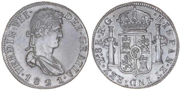 8 Real Primer Imperio Mexicano (1821 - 1823) Plata Fernando VII de España (1784-1833)