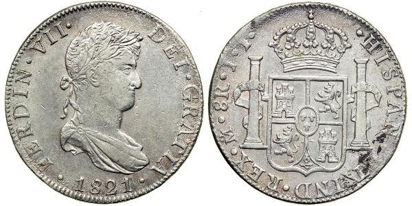 8 Real Primer Imperio Mexicano (1821 - 1823) Plata Fernando VII de España (1784-1833)