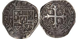 8 Real Virreinato de Nueva España (1519 - 1821) Plata Felipe V de España (1683-1746)