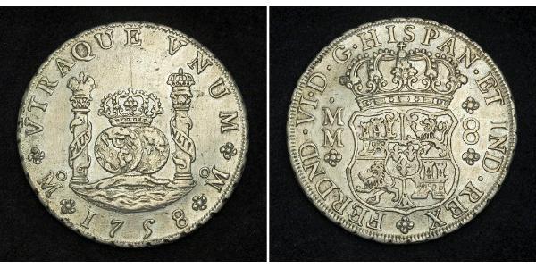 8 Real Virreinato de Nueva España (1519 - 1821) Plata Fernando VI de España (1713-1759)