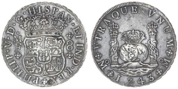 8 Real Virreinato de Nueva España (1519 - 1821) Plata Felipe V de España (1683-1746)