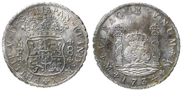 8 Real Virreinato de Nueva España (1519 - 1821) Plata Felipe V de España (1683-1746)