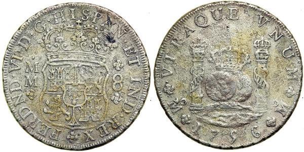 8 Real Virreinato de Nueva España (1519 - 1821) Plata Fernando VI de España (1713-1759)