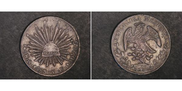 8 Real Second Federal Republic of Mexico (1846 - 1863) Silver 