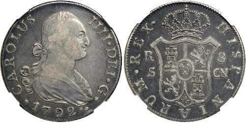 8 Real Spanish Empire (1700 - 1808) Silver Charles IV of Spain (1748-1819)