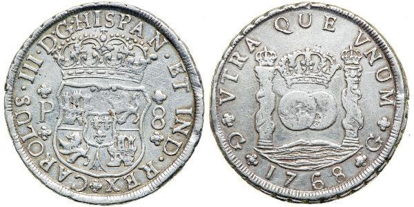 8 Real Spanish Empire (1700 - 1808) Silver Charles III of Spain (1716 -1788)