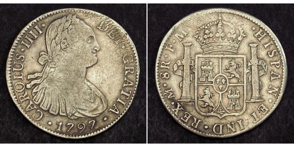 8 Real Spanish Mexico  / Kingdom of New Spain (1519 - 1821) Silver Charles IV of Spain (1748-1819)