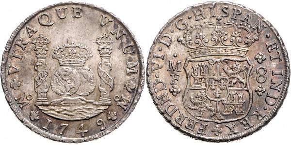 8 Real Spanish Mexico  / Kingdom of New Spain (1519 - 1821) Silver Ferdinand VI of Spain (1713-1759)