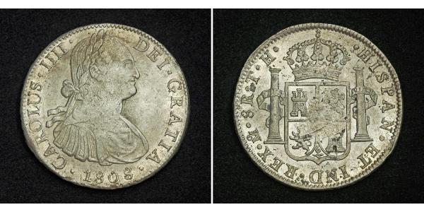 8 Real Spanish Mexico  / Kingdom of New Spain (1519 - 1821) Silver Charles IV of Spain (1748-1819)