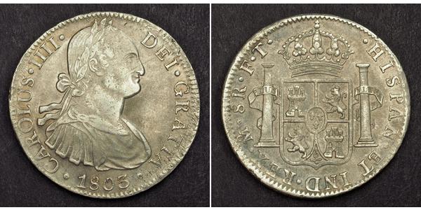 8 Real Spanish Mexico  / Kingdom of New Spain (1519 - 1821) Silver Charles IV of Spain (1748-1819)