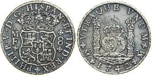 8 Real 新西班牙總督轄區 (1535 - 1821) 銀 Philip V of Spain(1683-1746)