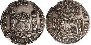 8 Real 新西班牙總督轄區 (1535 - 1821) 銀 Philip V of Spain(1683-1746)