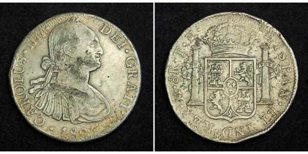 8 Real 新西班牙總督轄區 (1535 - 1821) 銀 卡洛斯四世 (1748-1819)